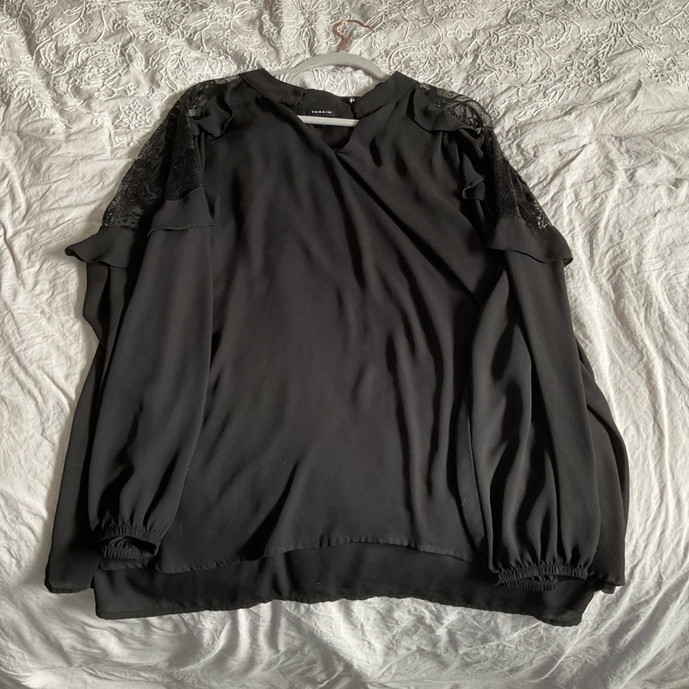 Black Blouse with Lace Accents